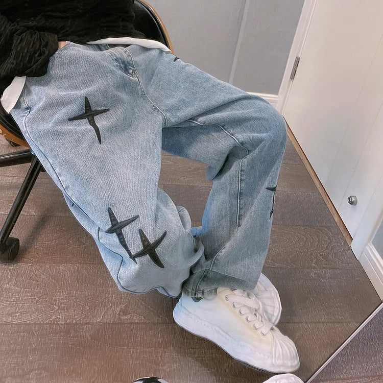 Men’s Wide-Leg Streetwear Denim Cargo Jeans – Korean Fashion Baggy Fit Casual Pants - Style Heaven