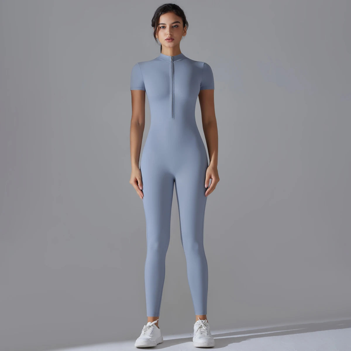 Women’s One-Piece Short Sleeve Yoga Jumpsuit with Zipper – Push-Up Gym Fitness Bodysuit Style Heaven