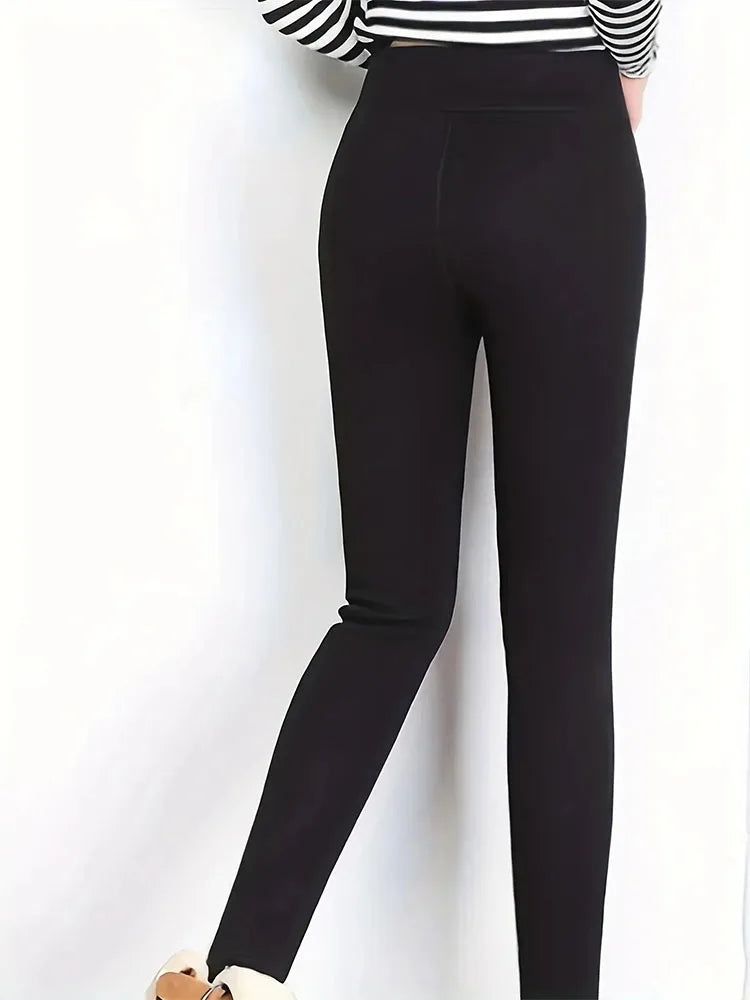 Women's High-Waisted Warm Commuter Leggings – Solid Color, Comfortable & Elastic Style Heaven