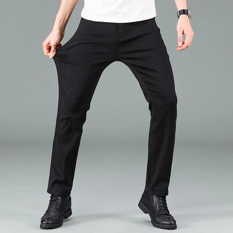 Men’s Pure Black Straight Fit Jeans – Trendy & Comfortable Business Casual Denim - Style Heaven