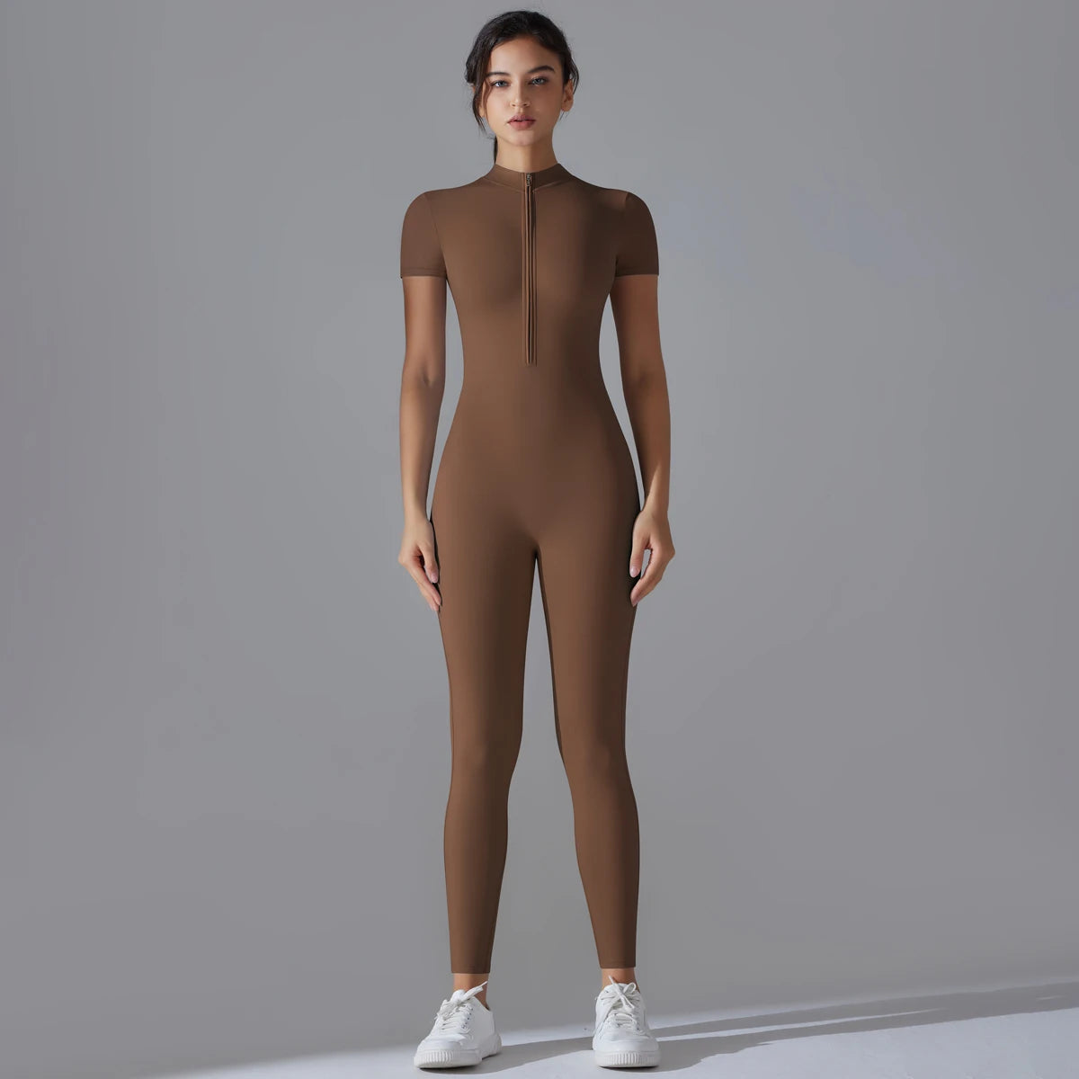 Women’s One-Piece Short Sleeve Yoga Jumpsuit with Zipper – Push-Up Gym Fitness Bodysuit Style Heaven