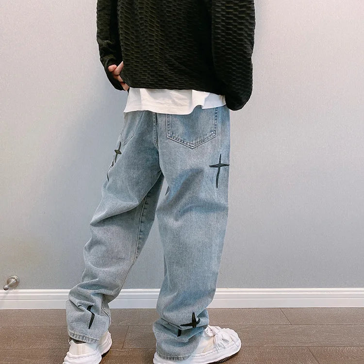 Men’s Wide-Leg Streetwear Denim Cargo Jeans – Korean Fashion Baggy Fit Casual Pants - Style Heaven