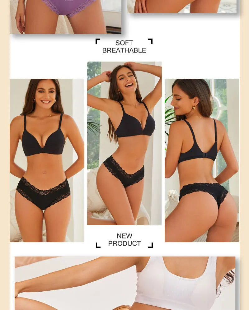 5-Pack Lace Seamless Cotton Panties – Ribbed Brazilian Style | S–XL Style Heaven