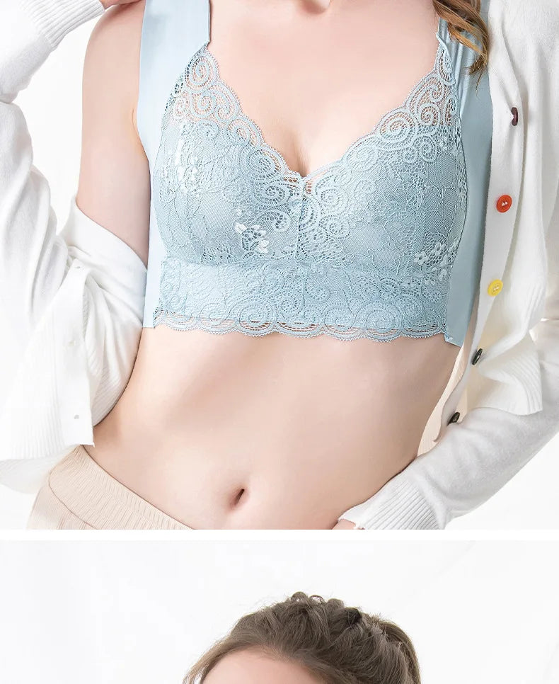 Lace V-Neck Wireless Bra – Soft, Breathable & Trackless Sports Style
