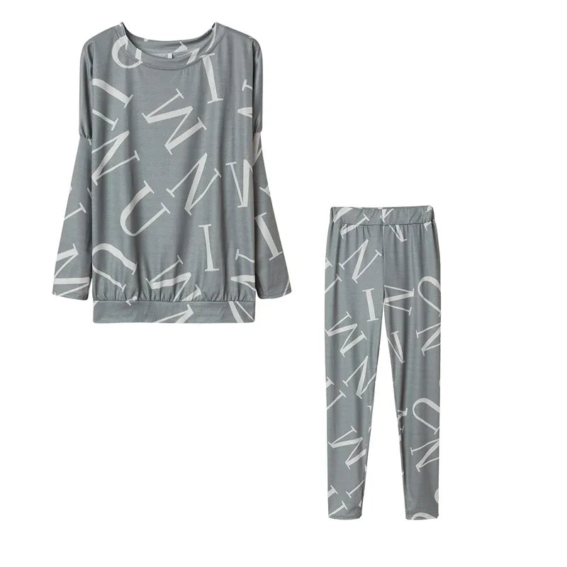 Women’s European & American Style Letter Printed Long Sleeve Pants Casual Suit Style Heaven