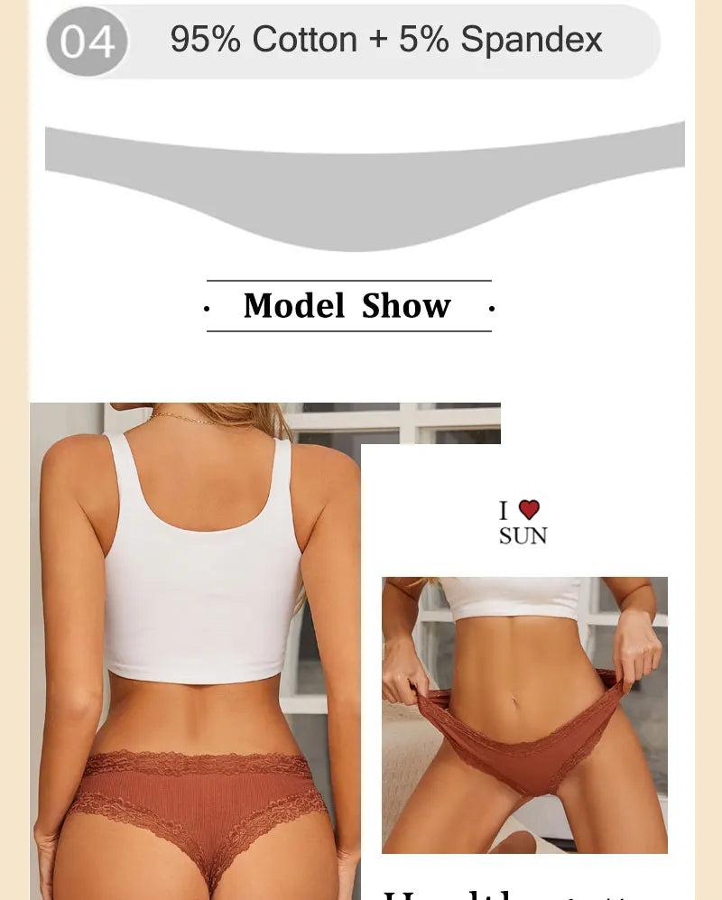 5-Pack Lace Seamless Cotton Panties – Ribbed Brazilian Style | S–XL Style Heaven