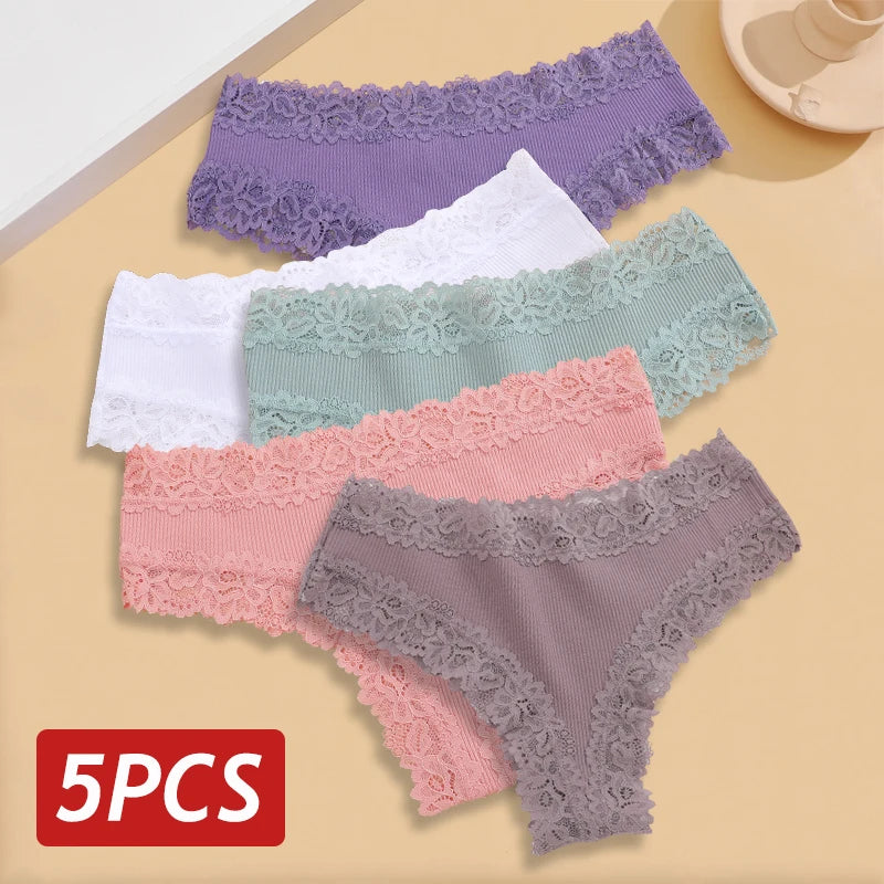 5-Pack Lace Seamless Cotton Panties – Ribbed Brazilian Style | S–XL Style Heaven