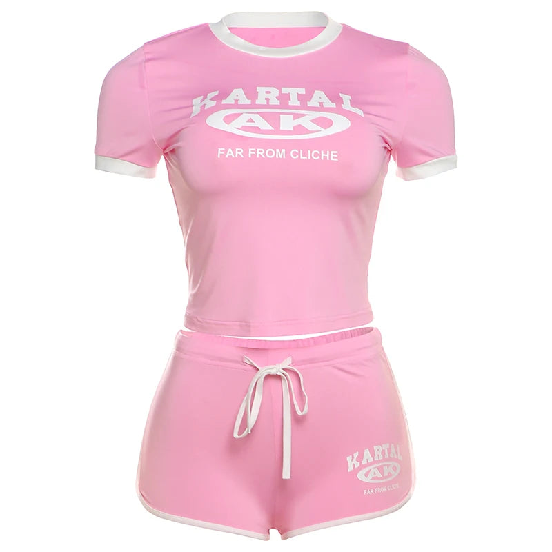 Nibber Women’s Letter Print 2-Piece Tracksuit – Crop Top & Biker Shorts Set Style Heaven