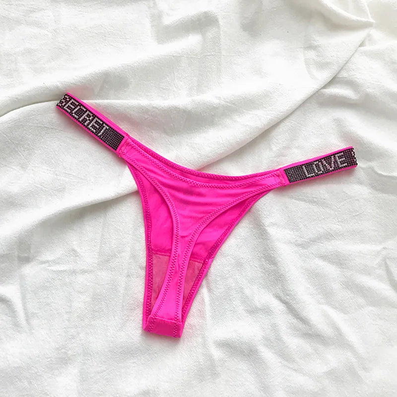 5-Pack Rhinestone Letter Thongs – Low Waist G-String Panties | S–XL