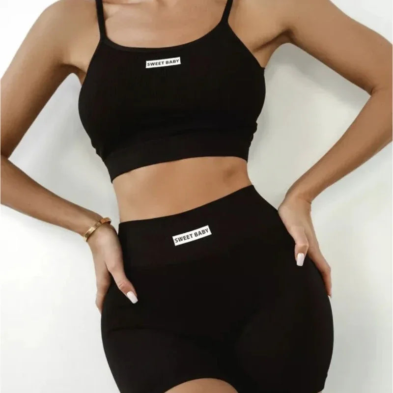 Seamless Yoga Underwear Set for Women - Halter Vest & Yoga Pants with English Letters Casual Cover Style Heaven
