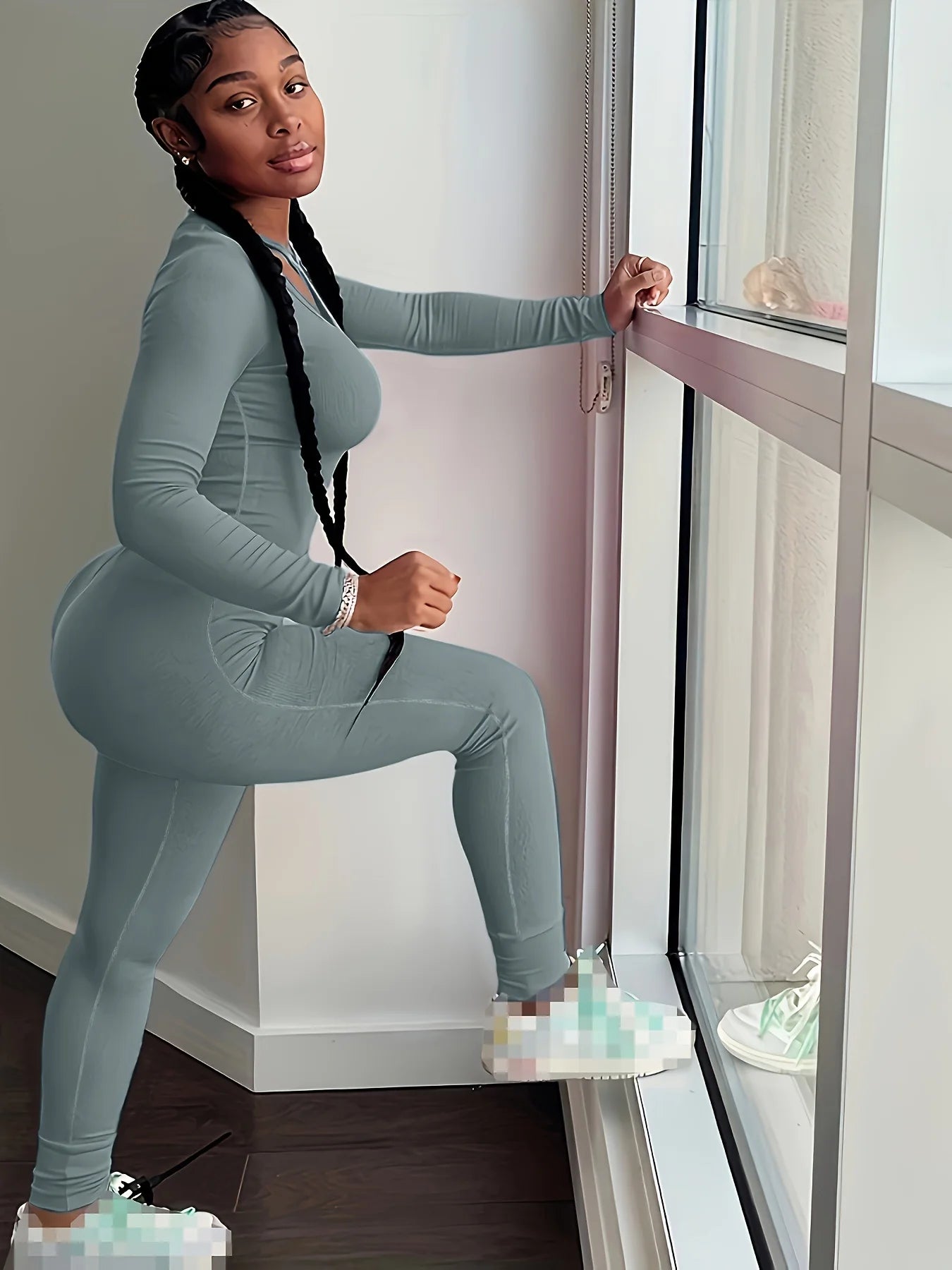 Women's 2PCS Solid Color Yoga Set – Long Sleeve Top & High-Stretch Leggings Activewear Style Heaven
