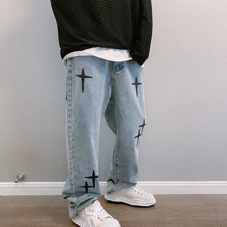 Men’s Wide-Leg Streetwear Denim Cargo Jeans – Korean Fashion Baggy Fit Casual Pants - Style Heaven