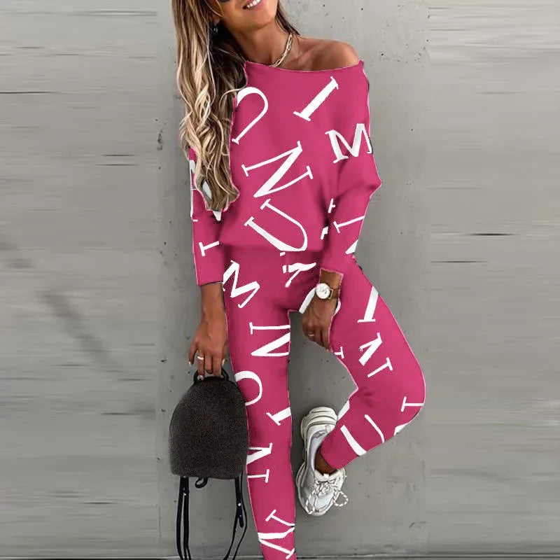 Women’s European & American Style Letter Printed Long Sleeve Pants Casual Suit Style Heaven