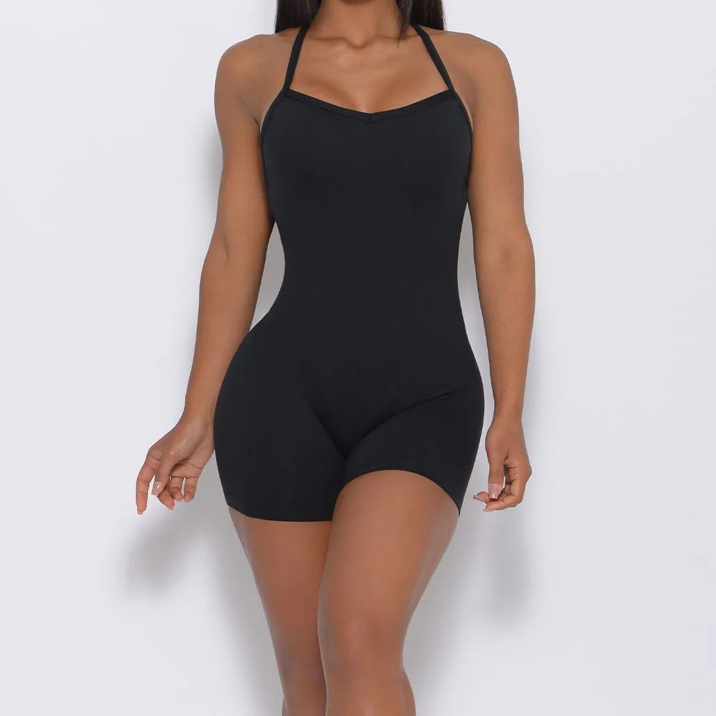 Women’s Sexy Backless Yoga Jumpsuit – Solid Color Cross Bodysuit for Fitness & Gym Style Heaven