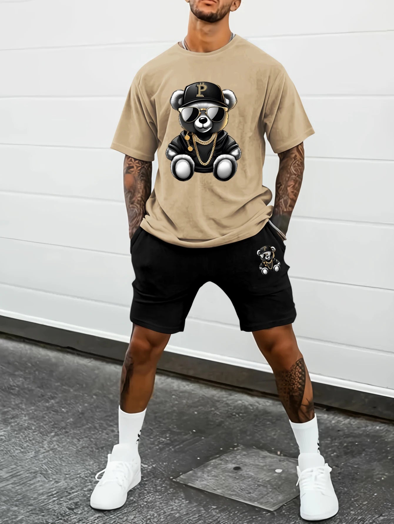 Men’s Summer Bear Print T-Shirt & Shorts Set – Casual Outdoor Wear - Style Heaven