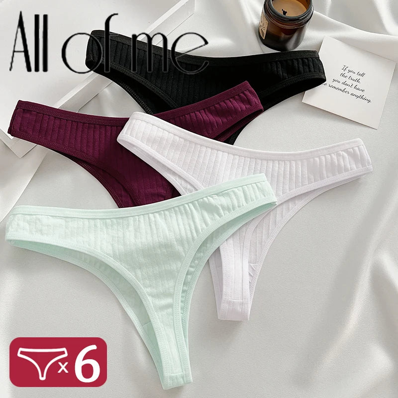 6-Pack Cotton G-String Panties – Sexy Solid Color Thong Briefs