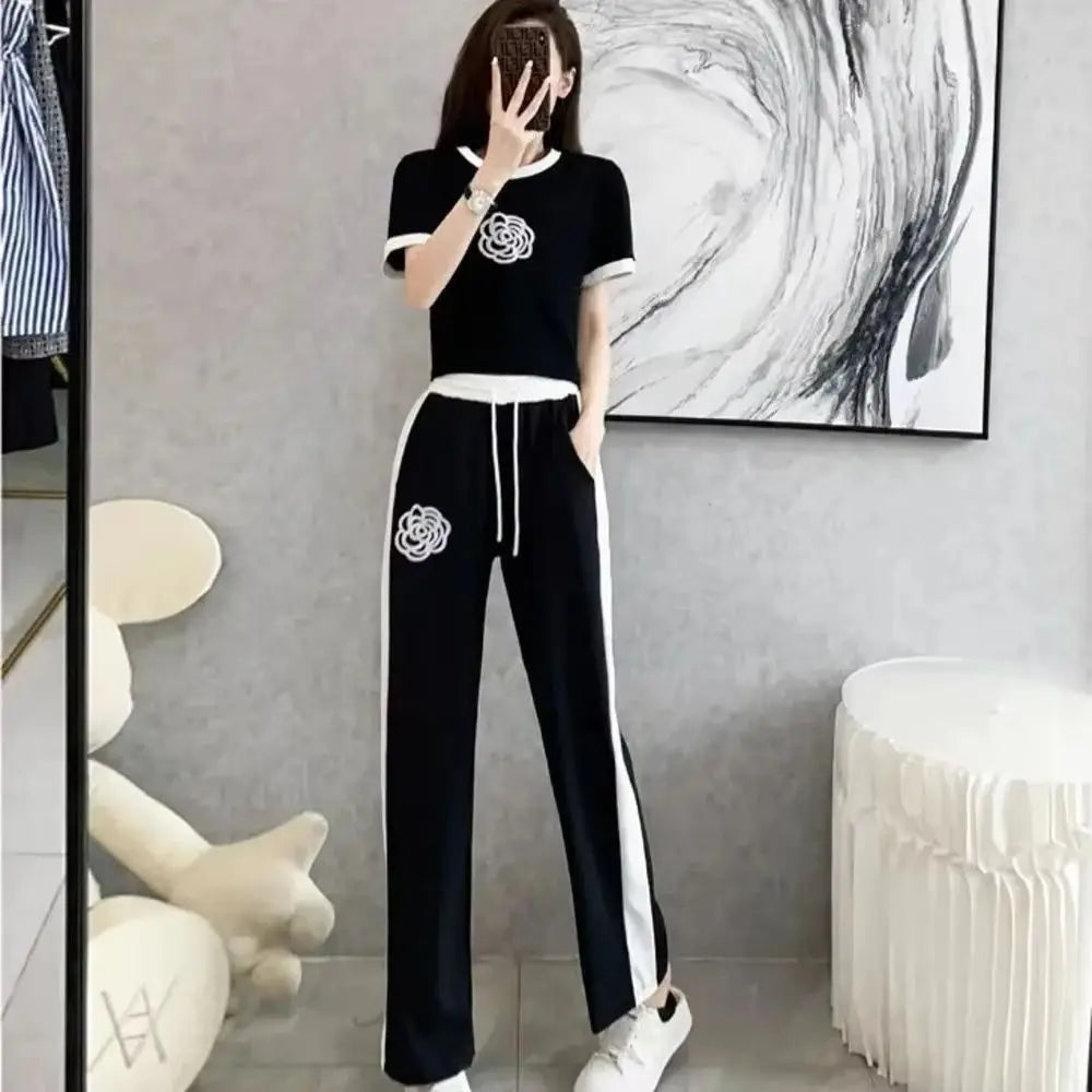 Women's Summer 2-Piece Sporty Chic Set – Short Sleeve Crop Top & Pants Style Heaven