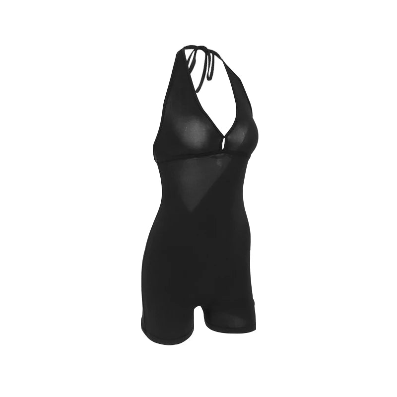 Sexy Backless Playsuit for Women - Sports Fitness Summer Fashion Black Rompers with Hollow Out Bandage & Halter Design Style Heaven