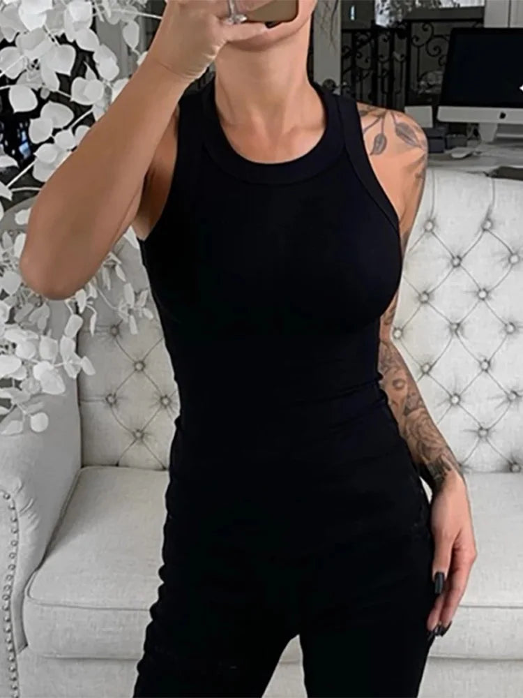 Women's Solid Ribbed Round Neck Tank Top – Summer Basic Elastic Camisole Style Heaven