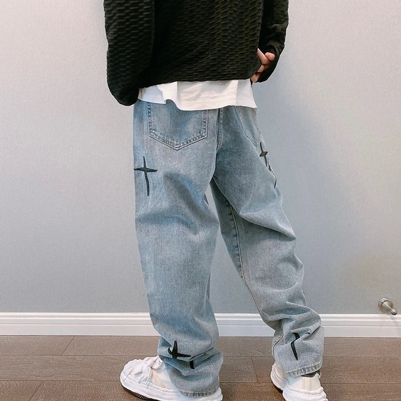 Men’s Wide-Leg Streetwear Denim Cargo Jeans – Korean Fashion Baggy Fit Casual Pants - Style Heaven