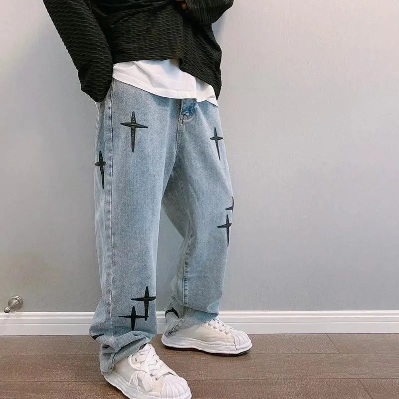 Men’s Wide-Leg Streetwear Denim Cargo Jeans – Korean Fashion Baggy Fit Casual Pants - Style Heaven