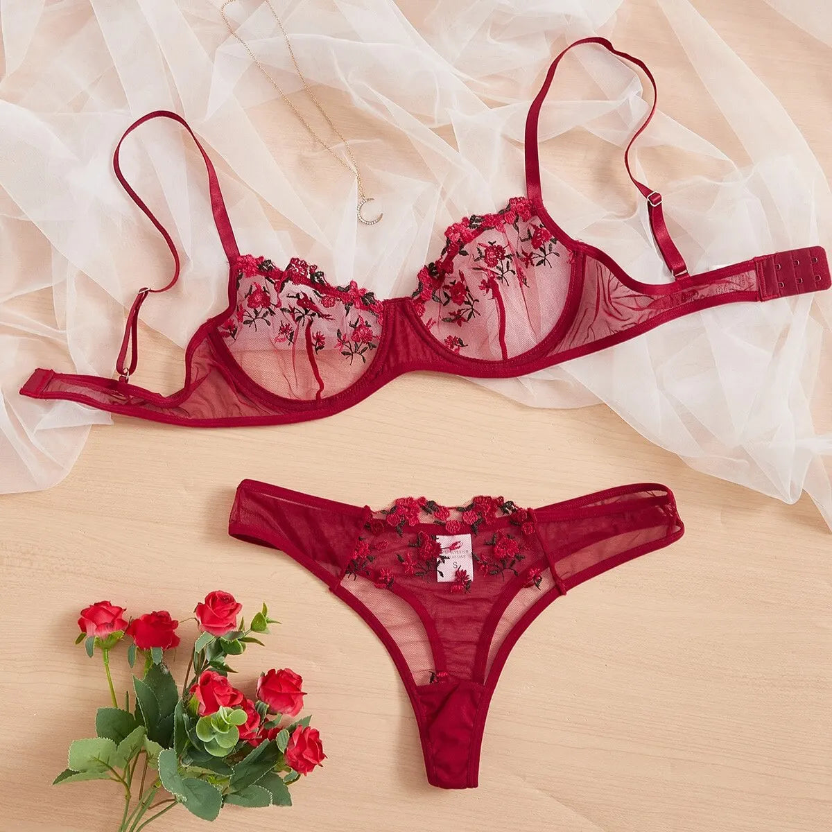 Exquisite Embroidered Lace Bra Set – Floral Transparent Lingerie | S–4XL