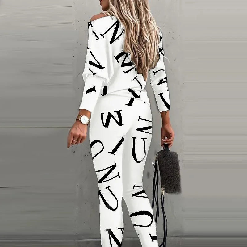 Women’s European & American Style Letter Printed Long Sleeve Pants Casual Suit Style Heaven