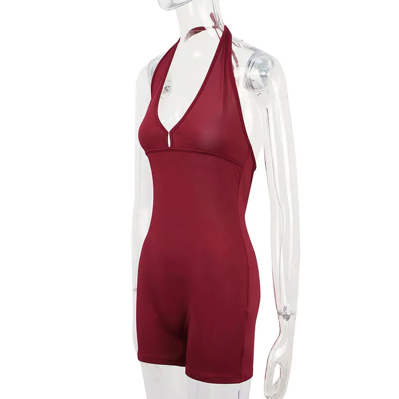 Sexy Backless Playsuit for Women - Sports Fitness Summer Fashion Black Rompers with Hollow Out Bandage & Halter Design Style Heaven