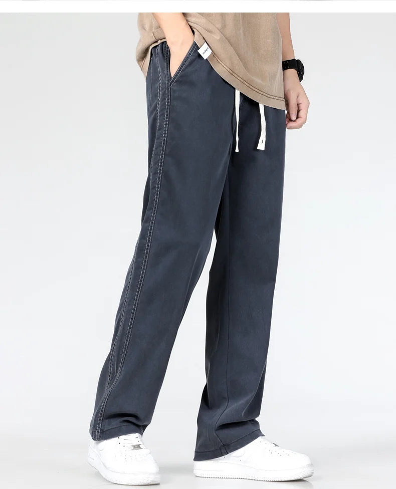 Men’s Summer Soft Lyocell Jeans – Elastic Waist Loose Straight Denim Trousers - Style Heaven