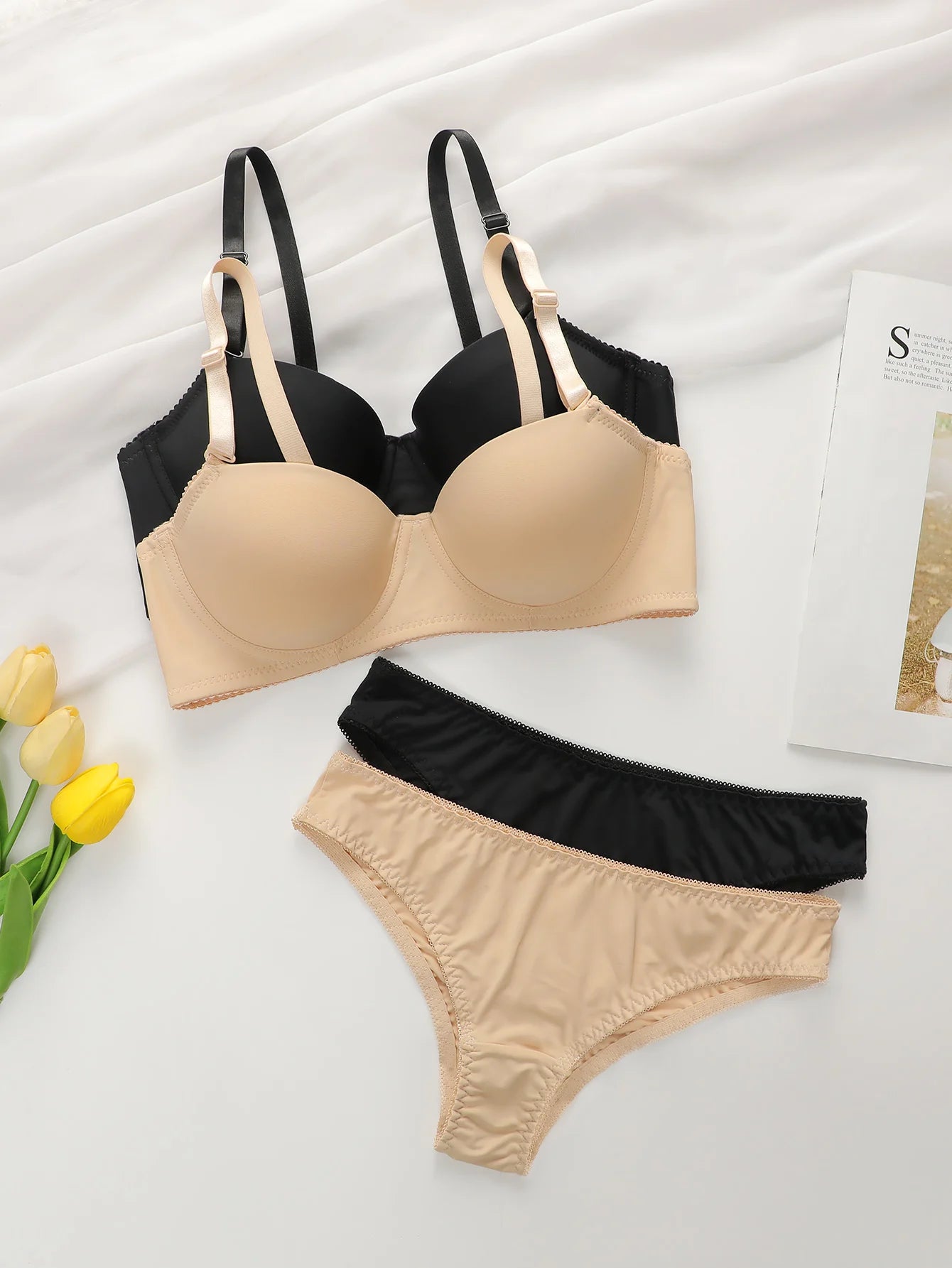 2-Set Solid Underwire Lingerie Set – Push-Up Bra & Panty Set with Steel Ring