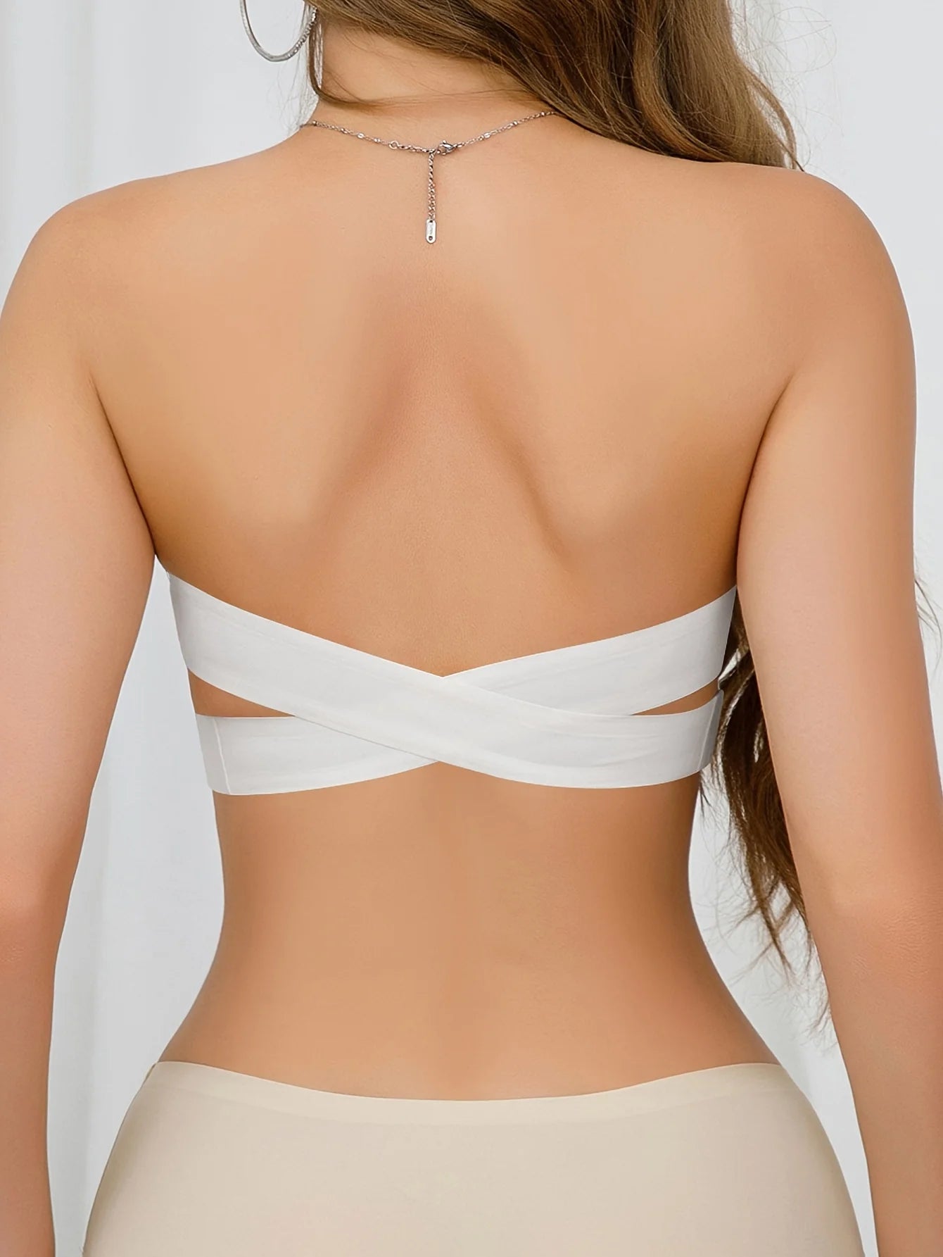 Strapless Side-Clasp Bra – Nylon Knit with Removable Padding & Crisscross Detail Style Heaven