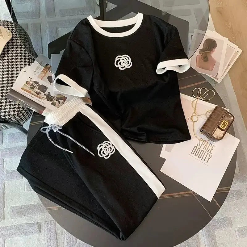 Women's Summer 2-Piece Sporty Chic Set – Short Sleeve Crop Top & Pants Style Heaven