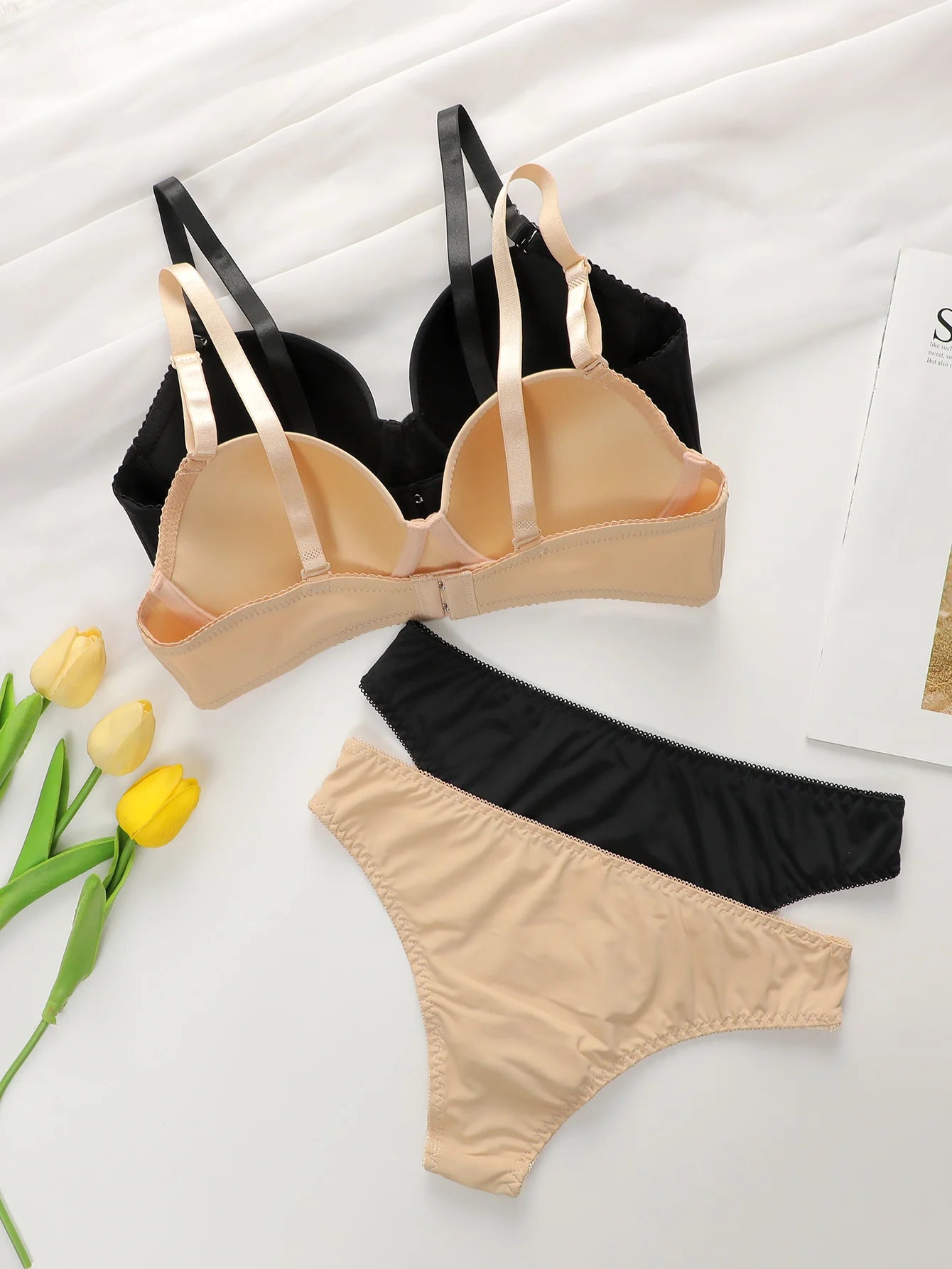 2-Set Solid Underwire Lingerie Set – Push-Up Bra & Panty Set with Steel Ring