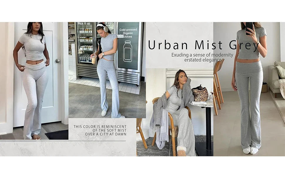 Women's 2-Piece Workout Set – Crew Neck T-Shirt & Low Rise Flare Pants Style Heaven