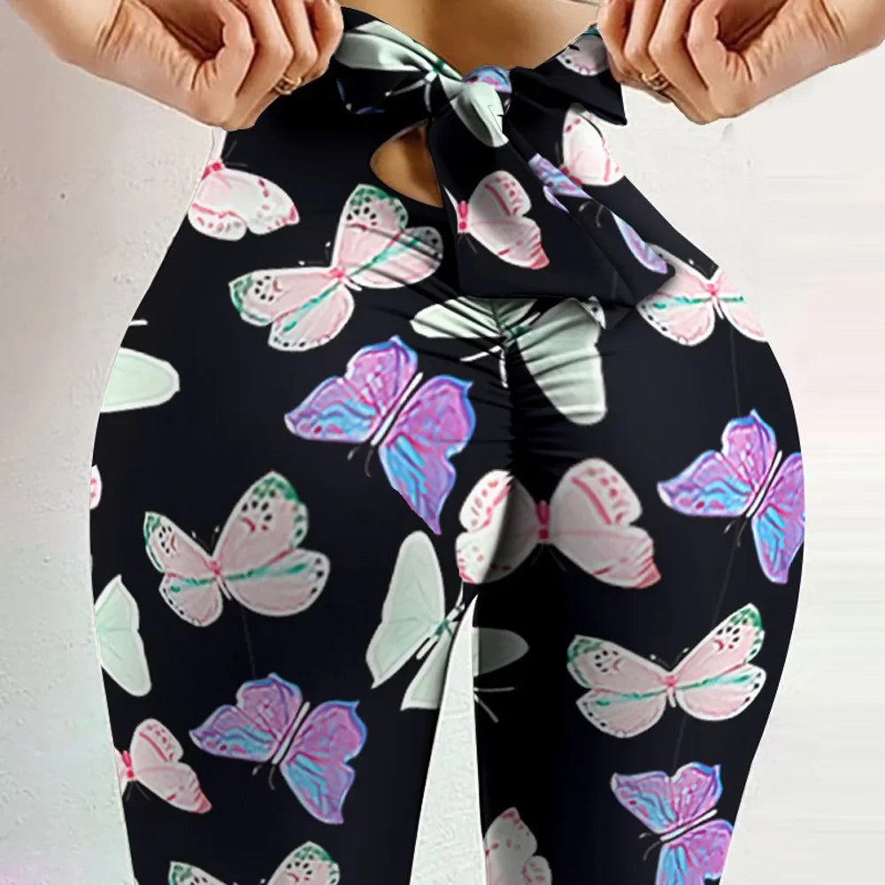 High Waist Butterfly Print Yoga Leggings – Bowknot Butt Lift Fitness Tights for Women Style Heaven