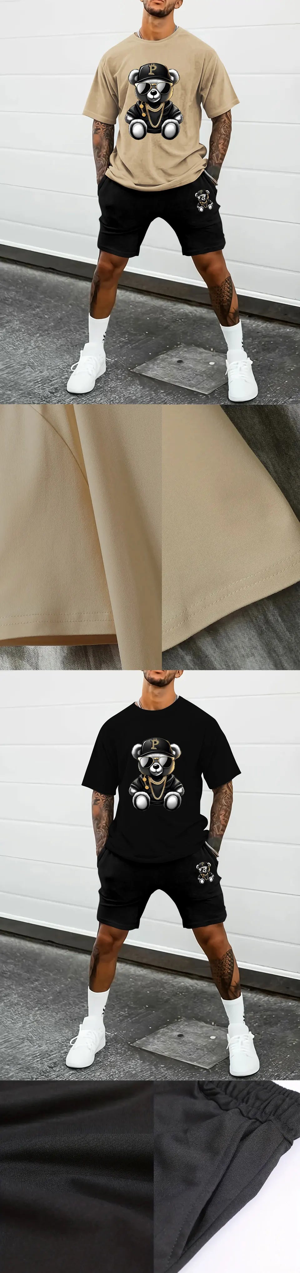 Men’s Summer Bear Print T-Shirt & Shorts Set – Casual Outdoor Wear - Style Heaven