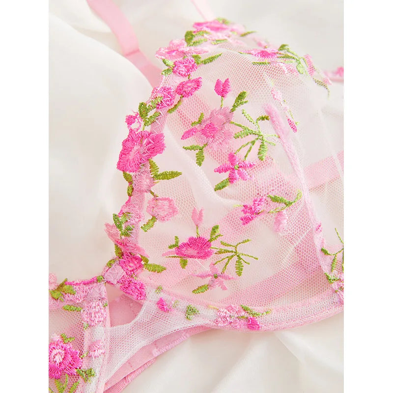 Sexy Transparent Lace Lingerie Set – Flower Embroidered V-Neck See-Through Bra & Panty Style Heaven
