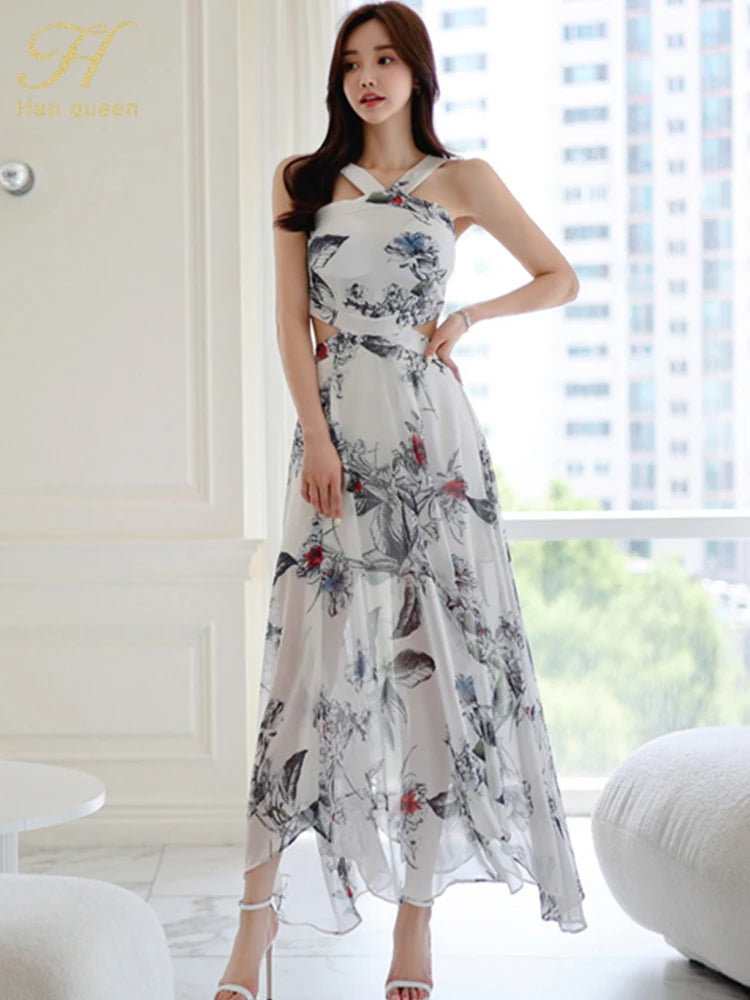 Elegant Summer Vintage Long Dress | Women’s Chiffon Bohemian Printed Maxi Dress - Style Heaven