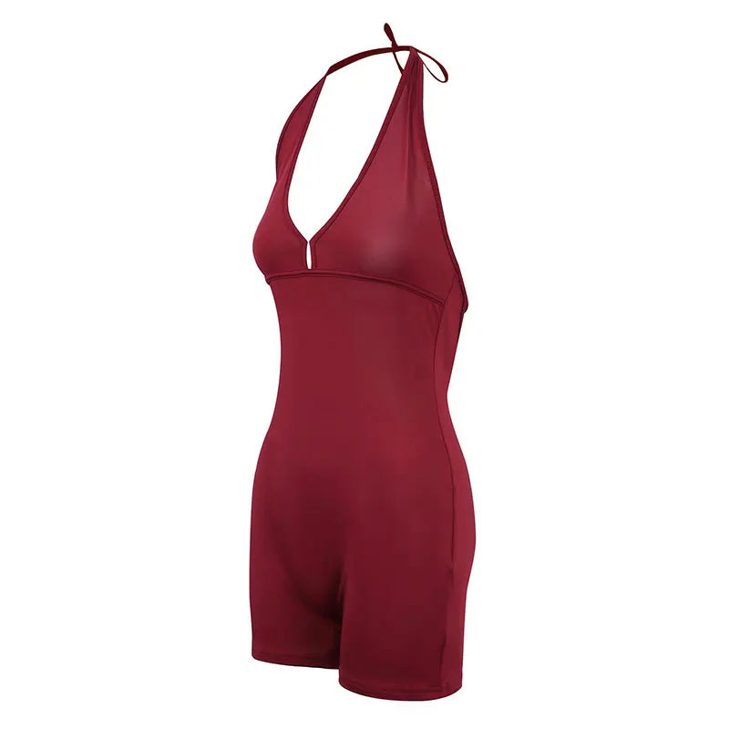 Sexy Backless Playsuit for Women - Sports Fitness Summer Fashion Black Rompers with Hollow Out Bandage & Halter Design Style Heaven