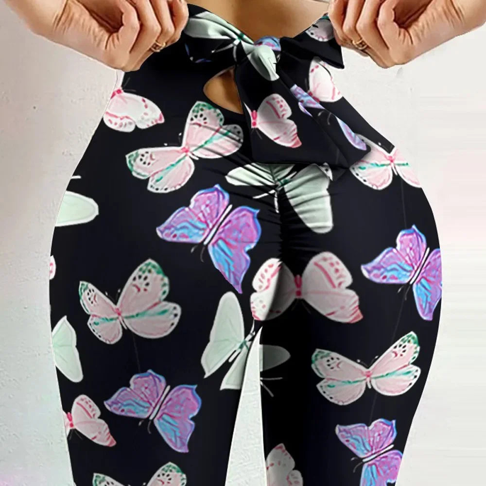 High Waist Butterfly Print Yoga Leggings – Bowknot Butt Lift Fitness Tights for Women Style Heaven