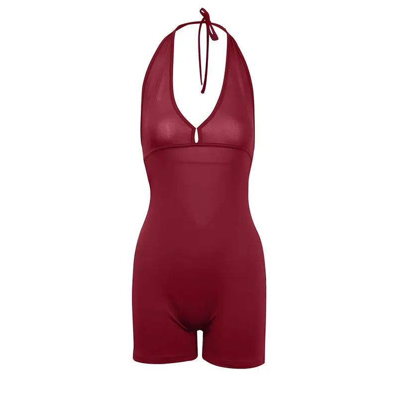 Sexy Backless Playsuit for Women - Sports Fitness Summer Fashion Black Rompers with Hollow Out Bandage & Halter Design Style Heaven