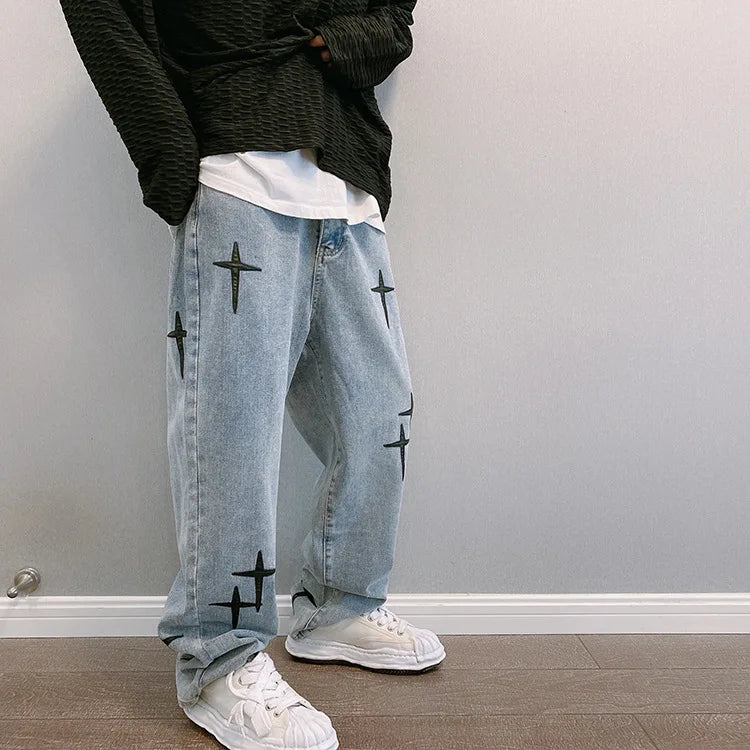 Men’s Wide-Leg Streetwear Denim Cargo Jeans – Korean Fashion Baggy Fit Casual Pants - Style Heaven