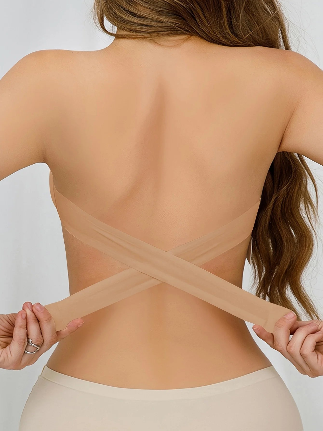 Strapless Side-Clasp Bra – Nylon Knit with Removable Padding & Crisscross Detail Style Heaven
