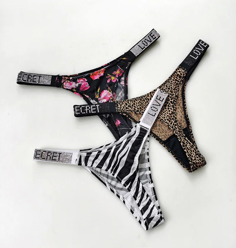 5-Pack Rhinestone Letter Thongs – Low Waist G-String Panties | S–XL