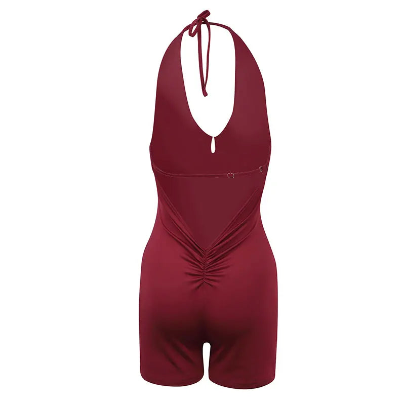 Sexy Backless Playsuit for Women - Sports Fitness Summer Fashion Black Rompers with Hollow Out Bandage & Halter Design Style Heaven