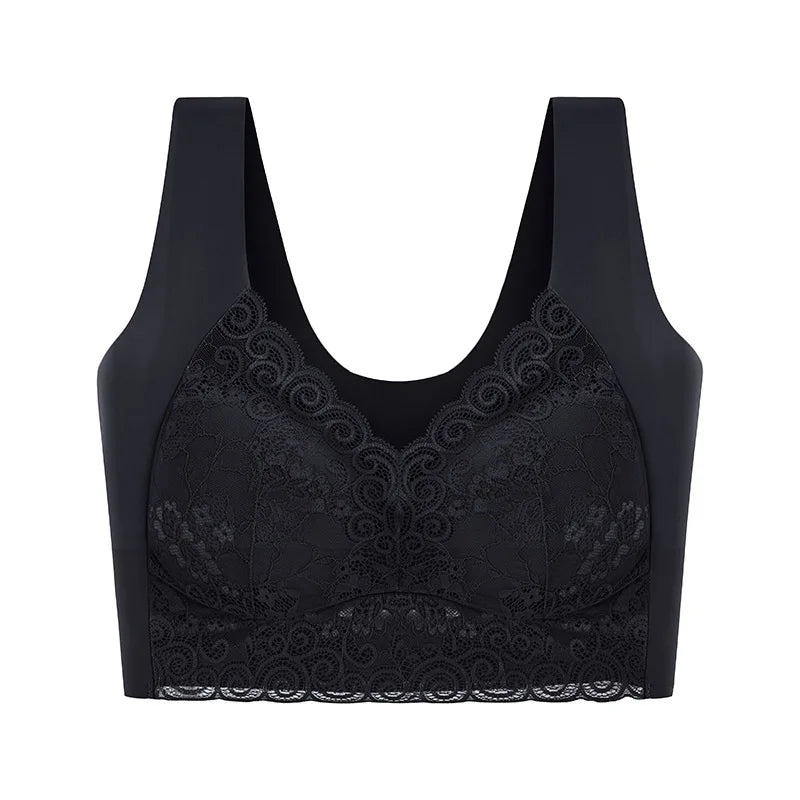 Lace V-Neck Wireless Bra – Soft, Breathable & Trackless Sports Style