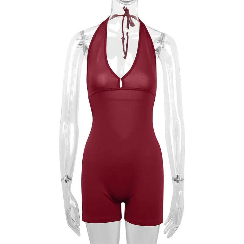 Sexy Backless Playsuit for Women - Sports Fitness Summer Fashion Black Rompers with Hollow Out Bandage & Halter Design Style Heaven