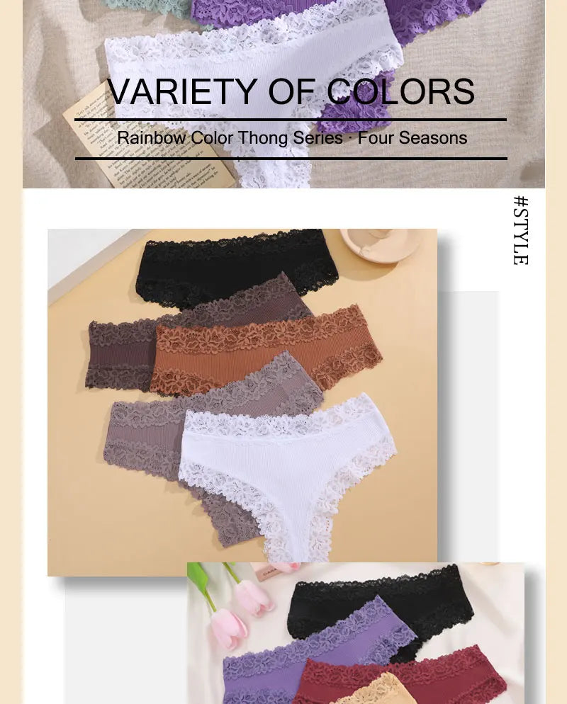 5-Pack Lace Seamless Cotton Panties – Ribbed Brazilian Style | S–XL Style Heaven