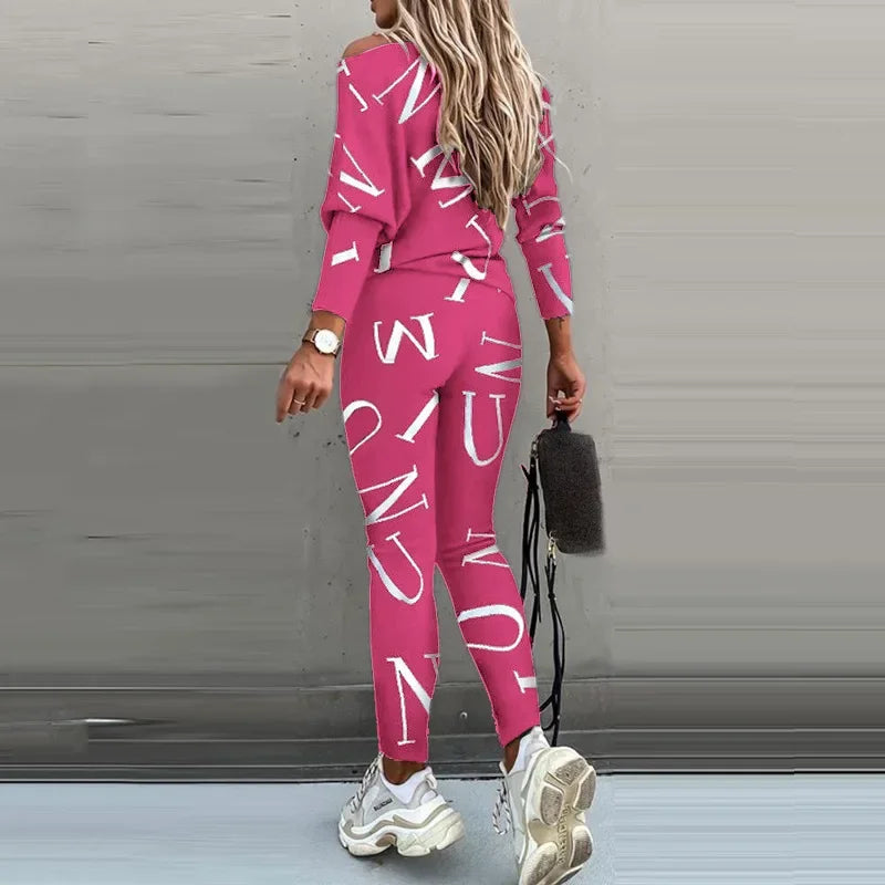 Women’s European & American Style Letter Printed Long Sleeve Pants Casual Suit Style Heaven