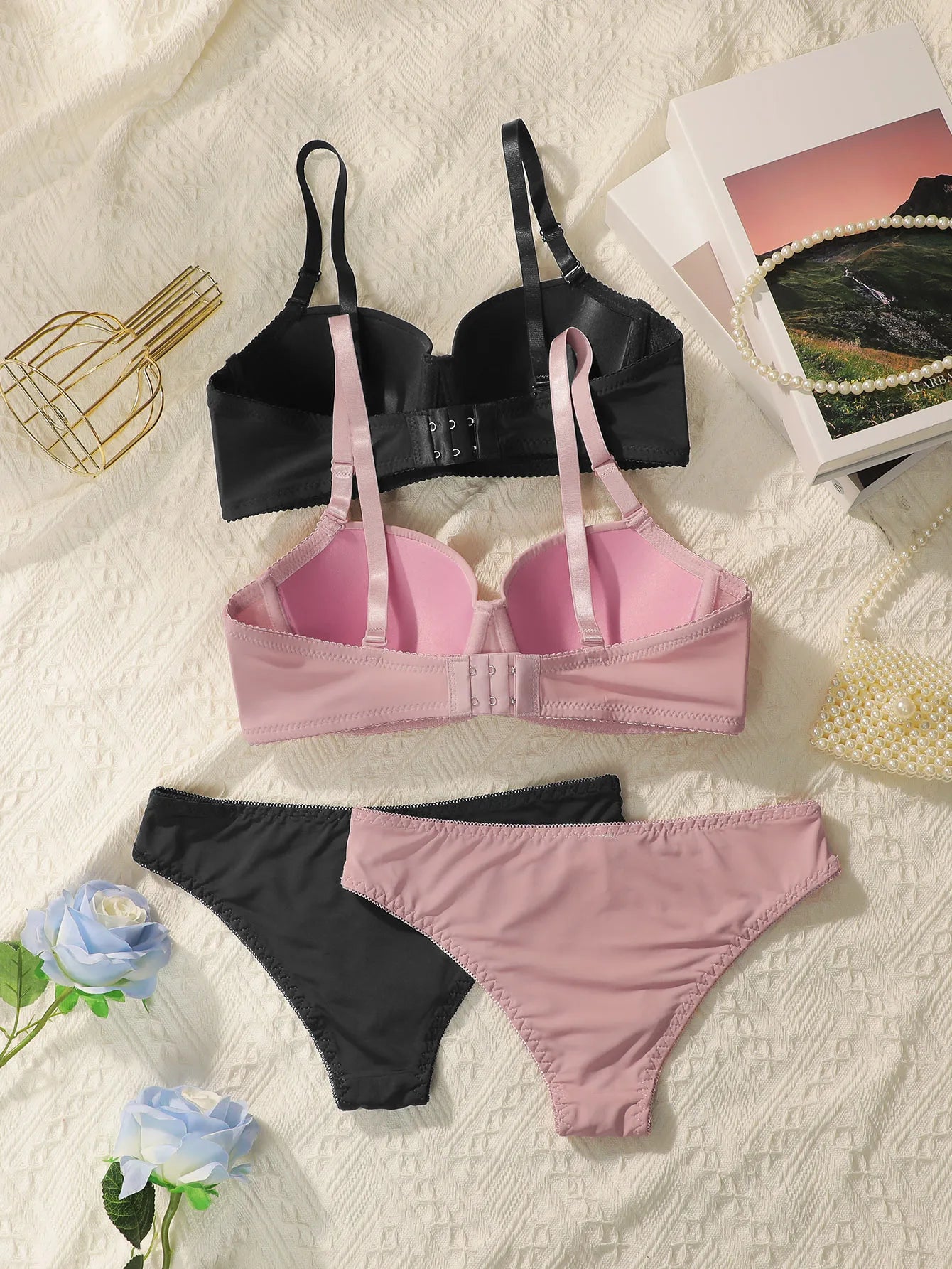 2-Set Solid Underwire Lingerie Set – Push-Up Bra & Panty Set with Steel Ring